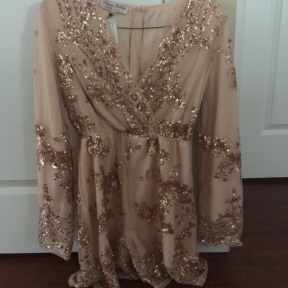 Sparkly Rose Gold Long Sleeve Short Jump Suit - Picture 1 of 2